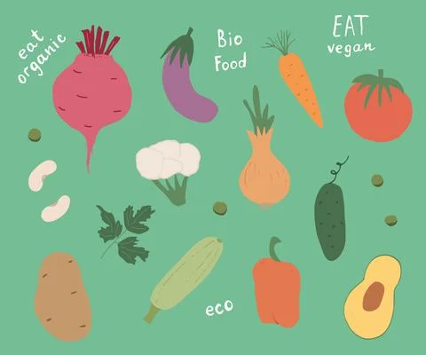 Vegetables seamless pattern. Vegetarian healthy bio food background, Vegan or 스톡 일러스트