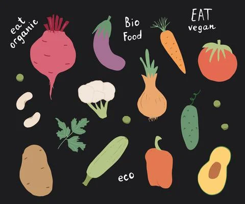 Vegetables seamless pattern. Vegetarian healthy bio food background, Vegan or Stock Illustration