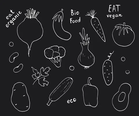 Vegetables seamless pattern. Vegetarian healthy bio food background, Vegan or Stock Illustration