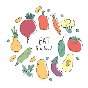 Vegetables seamless pattern. Vegetarian healthy bio food background, Vegan or Stock Illustration