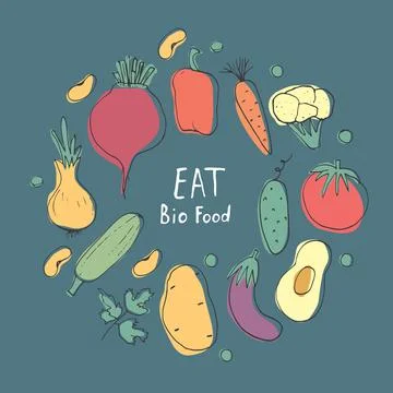 Vegetables seamless pattern. Vegetarian healthy bio food background, Vegan or Stock Illustration