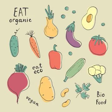 Vegetables seamless pattern. Vegetarian healthy bio food background, Vegan or Illustrazione stock