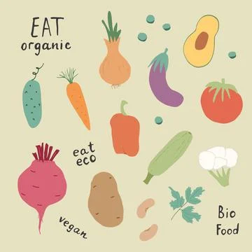 Vegetables seamless pattern. Vegetarian healthy bio food background, Vegan or Stock Illustration