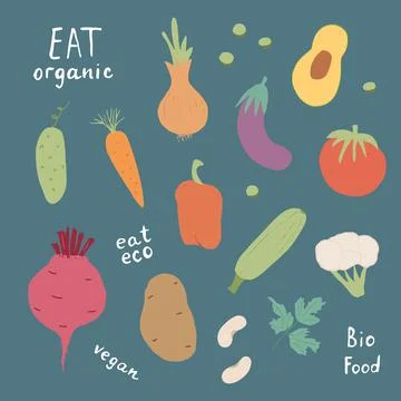 Vegetables seamless pattern. Vegetarian healthy bio food background, Vegan or Stock Illustration