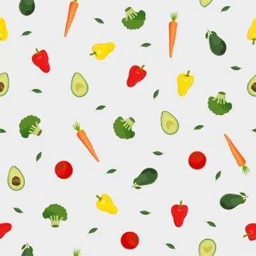 Vegetables seamless pattern on white background, Healthy ingredients food, ve Stock Illustration
