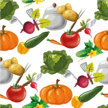 Vegetables seamless vector pattern Stock Illustration