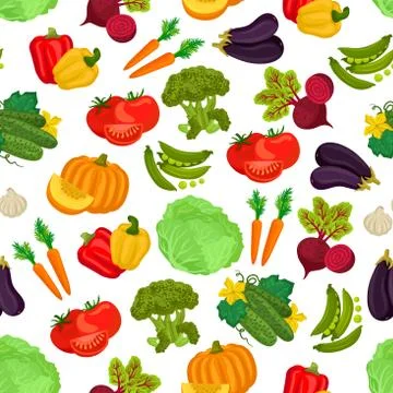 Vegetables seamless vegan pattern of flat icons Stock Illustration
