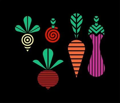 Vegetables set geometric symbol. Vegetable sign. Vector illustration Stock Illustration