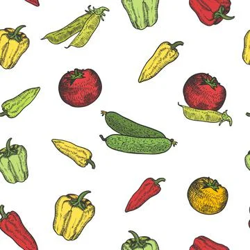 Vegetables set hand drawn background seamless pattern. Vintage background Stock Illustration