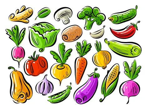 Vegetables set isolated on white background. Farm organic food vector Stock Illustration