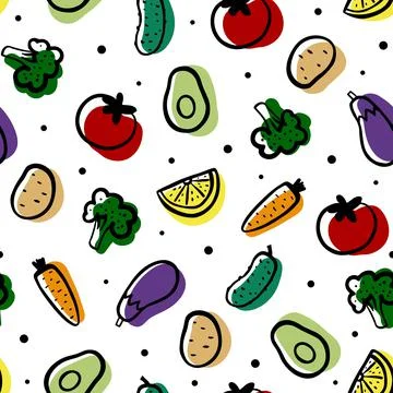 Vegetables set Seamless pattern Stock Illustration
