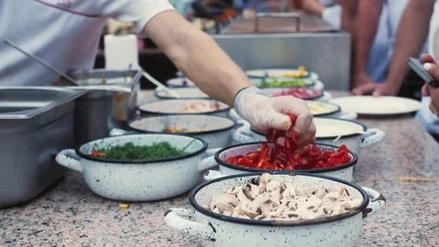 Vegetables shawarma preparing. Trading fast food on the open street stalls Stock Footage 219052885