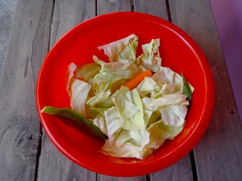 The vegetables shown are chopped cabbage and carrots Foto stock