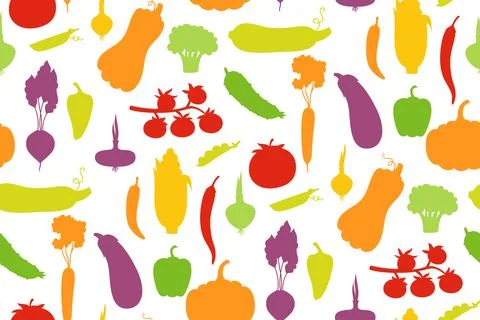 Vegetables silhouette seamless pattern wallpaper food farm product veggies Stock Illustration