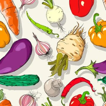 Vegetables sketch pattern 3 Stock Illustration