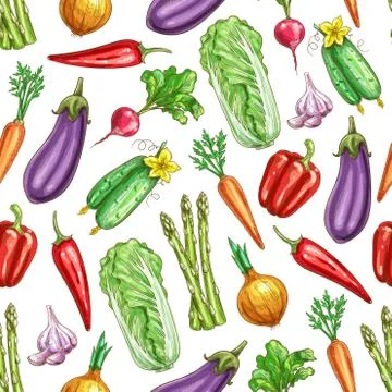 Vegetables sketch vector seamless pattern Stock Illustration