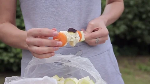 Vegetables on skewers Stock Footage 71097822