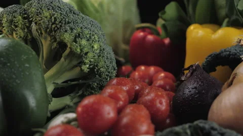 Vegetables Slow Motion - Display Of Various Vegetables - Nutrition, Cooking Stock Footage 160061066