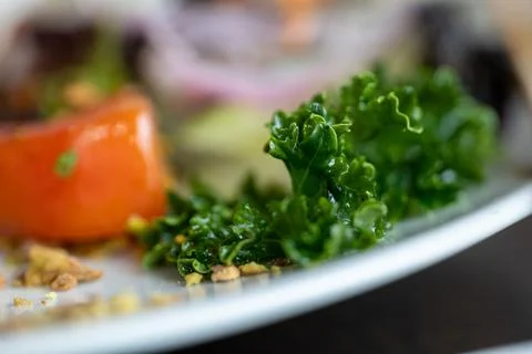 Vegetables, small tomato, cabbage and nuts delicious Italian food style dis.. Stock Photos