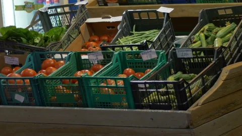 Vegetables Stands at Market Stock Footage 77357138