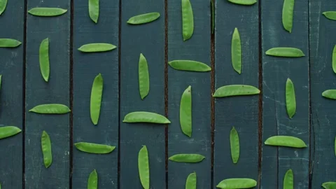 Vegetables Stop Motion Animation Featuring Fresh Green Snow Peas on Wood 库存影片 331101322