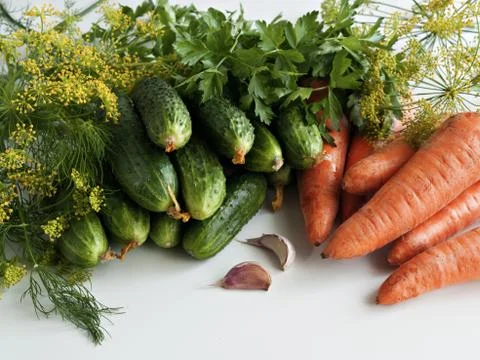 Vegetables of the summer harvest on the table Stock Photos