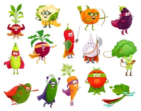 Vegetables super heroes vector cartoon veggies set イラスト素材
