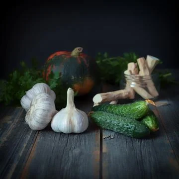 Vegetables on a surface from old boards in style  rustic Стоковые фото