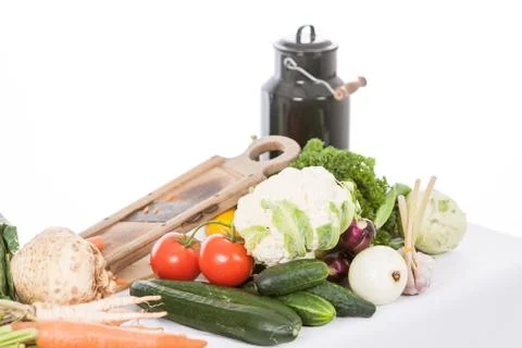 Vegetables on the table for cooking isolated on white background Stock Photos