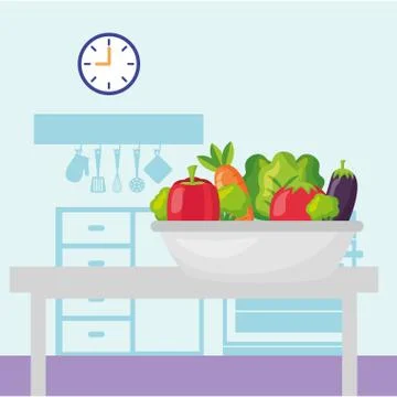 Vegetables in the table kitchen Stock Illustration