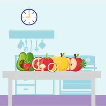 Vegetables in the table kitchen Stock Illustration