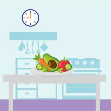 Vegetables in the table kitchen Stock Illustration
