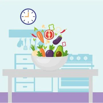 Vegetables in the table kitchen Stock Illustration