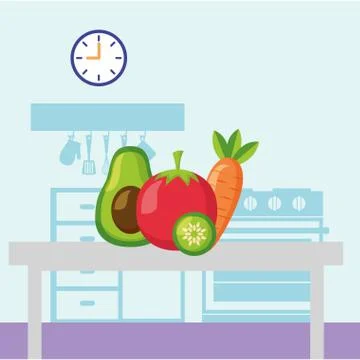 Vegetables in the table kitchen Stock Illustration