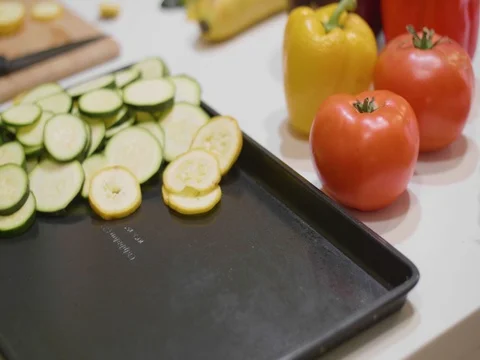 Vegetables on a table in slow motion Stock Footage 80544316