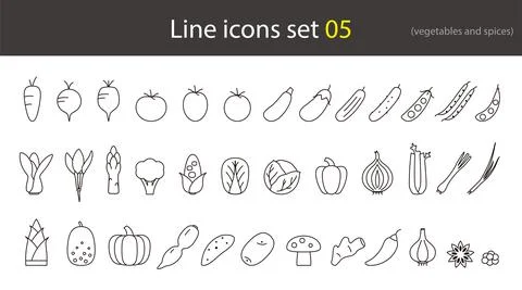 Vegetables thin line icons, vector illustration Stock Illustration