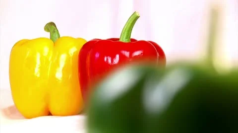 Vegetables, three-color peppers Stock Footage 10717992