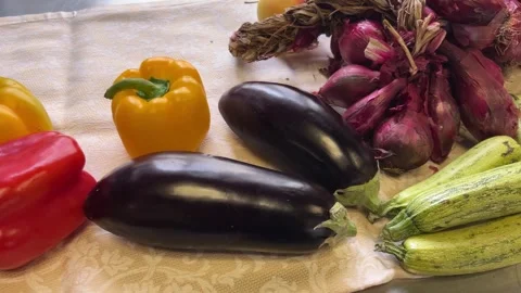 Vegetables in top view in tracking shot Stock Footage 277770996