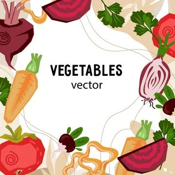 Vegetables vector background for fresh vegetables, sauce, food preserves labe Stock Illustration