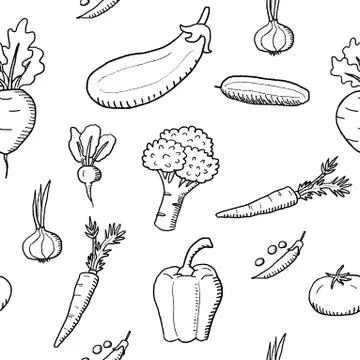 Vegetables vector. Doodle vegetable texture. Seamless fashion design. イラスト素材