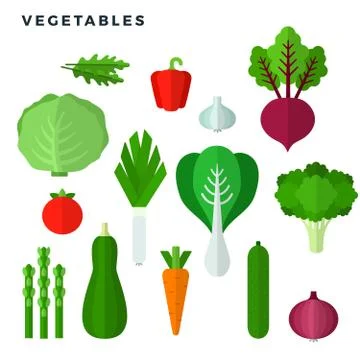 Vegetables vector flat icons set isolated on white Stock Illustration