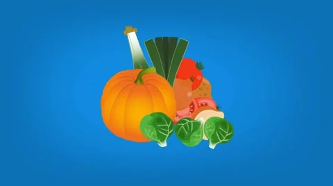 Vegetables  - Vector Graphics - Food Animation - blue Stock Footage 61307134