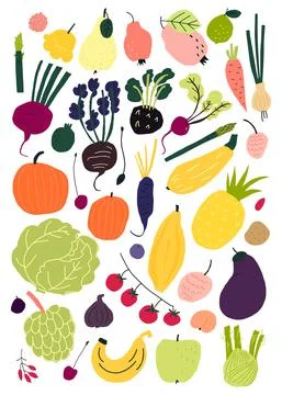 Vegetables vector objects set. Organic and vegetarian food, mindful eating Stock Illustration