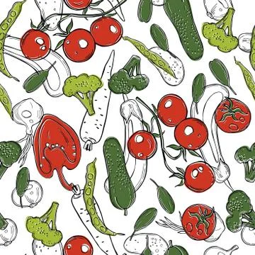 Vegetables on white background. Vector pattern Stock Illustration