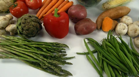 Vegetables on a White Table Video stock 32400779