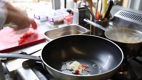 Vegetables on the wok pan Stock Footage 83591261