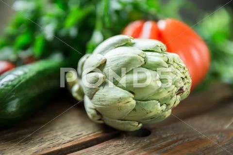 Vegetables on wood background Stock Photos