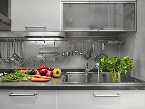 Vegetables on the worktop in the kitchen Stock Photos