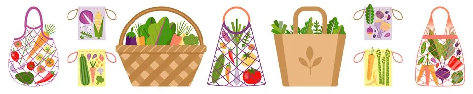 Vegetables in Zero Waste Eco Friendly Bags Stock Illustration