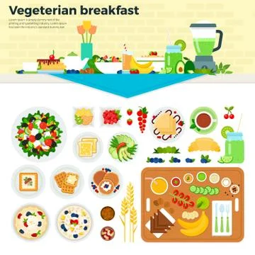 Vegetarian breakfast on the table Stock Illustration